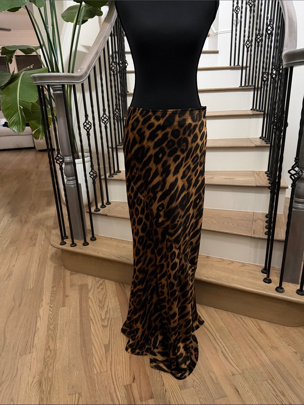 Commense Leopard Print Satin Maxi Skirt (Medium)
